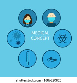 Medical infographics: people, viruses, and treatment. Healthcare and medical virus protection. vector flat illustration