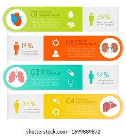 Medical Infographics Set With The Image Of Human Organs And Statistics. Flat Design. Vector Illustration