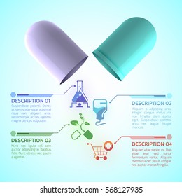 Medical information poster with medication and healthcare symbols realistic vector illustration
