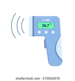 Medical infrared thermometer. Measuring temperature to prevent virus infection from spreading. Vector illustration in flat style isolated on white background. Prevention of coronavirus. 
