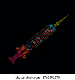 the medical inject line pop art potrait logo colorful design with dark background. Isolated black background for t-shirt, poster, clothing, merch, apparel, badge design