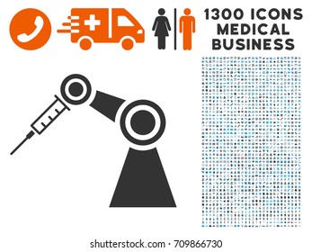Medical Inject Robot gray vector icon with 1300 medical business icons. Collection style is flat bicolor light blue and gray pictograms.