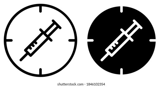 Medical Injection with Target Circle in Outline and Glyph Icon