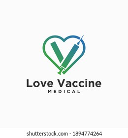 Medical Innovation Vaccine Love Logo With Technology Vector Design Template