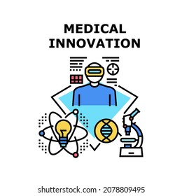 Concepto de Icono de Vector de Innovación Médica. Innovación Médica Para El Análisis De Investigación Y Desarrollo De Medicamentos Farmacéuticos En Laboratorio. Ilustración moderna de color de tecnología innovadora