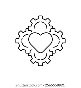 medical innovations icon like heart with gear. linear simple trend modern abstract love logotype graphic art design element isolated on white. concept of