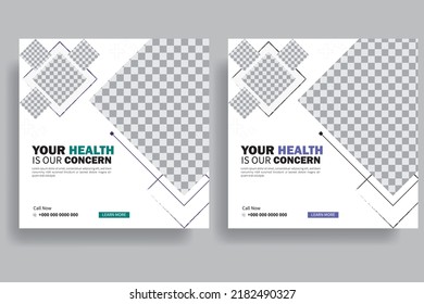 Medical Instagram Post Template, Healthcare Social Media Post Layout Set, Instagram carousel post template on smartphone mockup, Suitable for Social Media posts medical and hospital Promotion.