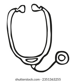 Medical instrument stethoscope vector doodle illustration heatbeat hospital health care clinical cardiology