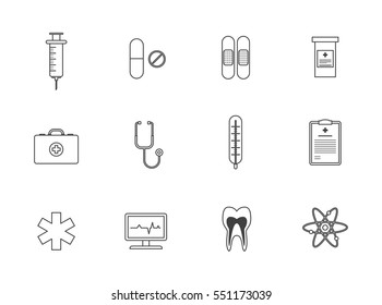 Medical instruments flat icon set, illustration, vector, Medical, healthcare, doctor, outline
