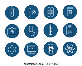 Medical instruments flat icon set, illustration, vector, Medical, healthcare, doctor, outline & dark background