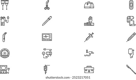 Medizinische Instrumente Symbole Hochwertige Vektorsymbol-Kollektion mit bearbeitbarem Strich. Ideal für professionelle und kreative Projekte.