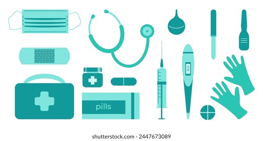 Medical instruments isolated on white background. Flat style. Set for design of medical websites, mobile apps, posters. Vector design