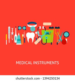 Medical Instruments Vector Concept. Poster Design Vector Illustration. Set of Instruments Objects.