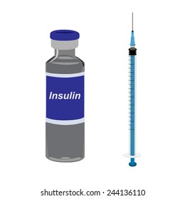 Medical insulin vaccine dose  and syringe vector isolated on white