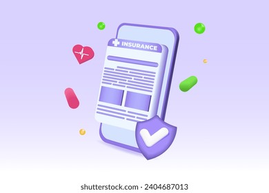 Medical insurance app icon. Vector 3D illustration.