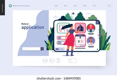 Medical insurance - medical application -modern flat vector concept digital illustration - female user managing the schedule in the hospital application on the tablet