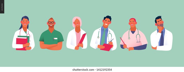 Medical insurance -best doctors -modern flat vector concept digital illustration - medical specialists - doctors and nurses portraits, team of doctors concept, medical office or laboratory