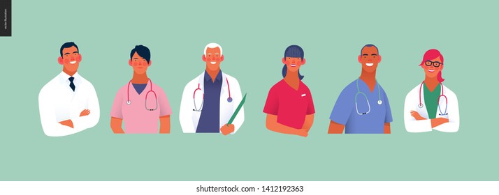 Medical insurance -best doctors -modern flat vector concept digital illustration - medical specialists - doctors and nurses portraits, team of doctors concept, medical office or laboratory