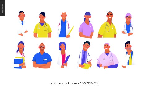 Medical insurance -best doctors -modern flat vector concept digital illustration - medical specialists - doctors and nurses portraits, team of doctors concept, medical office or laboratory