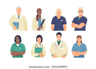 Medical insurance. Best Doctors. Modern Flat Vector Concept Illustration. Medical Specialists. Doctors and Nurses Portraits, Team of Doctors.