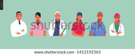 Medical insurance -best doctors -modern flat vector concept digital illustration - medical specialists - doctors and nurses portraits, team of doctors concept, medical office or laboratory