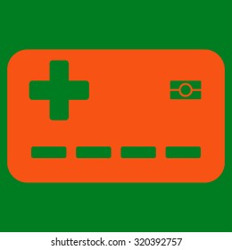 Medical Insurance Card vector icon. Style is flat symbol, orange color, rounded angles, green background.