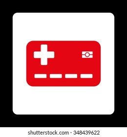 Medical Insurance Card vector icon. Style is flat rounded square button, red and white colors, black background.