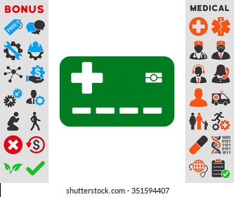 Medical Insurance Card vector icon. Style is bicolor flat symbol, green and gray colors, rounded angles, white background.