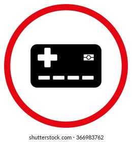 Medical Insurance Card vector icon. Style is bicolor flat circled symbol, intensive red and black colors, rounded angles, white background.