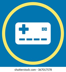 Medical Insurance Card vector icon. Style is bicolor flat circled symbol, yellow and white colors, rounded angles, blue background.