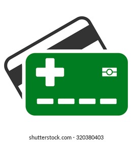 Medical Insurance Cards vector icon. Style is bicolor flat symbol, green and gray colors, rounded angles, white background.