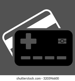 Medical Insurance Cards vector icon. Style is bicolor flat symbol, black and white colors, rounded angles, gray background.