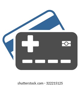 Medical Insurance Cards vector icon. Style is bicolor flat symbol, cobalt and gray colors, rounded angles, white background.