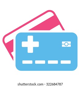 Medical Insurance Cards vector icon. Style is bicolor flat symbol, pink and blue colors, rounded angles, white background.