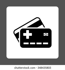 Medical Insurance Cards vector icon. Style is flat rounded square button, black and white colors, gray background.