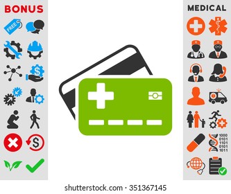 Medical Insurance Cards vector icon. Style is bicolor flat symbol, eco green and gray colors, rounded angles, white background.