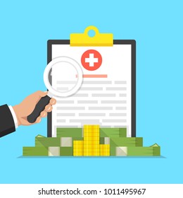 Medical insurance, medical care concept. Medical clipboard. Vector illustration.