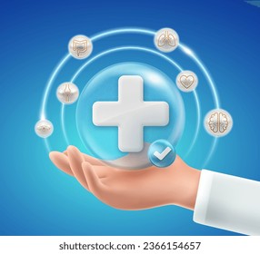 Medical insurance care in the form of treatment covers various diseases of the doctor's hand symbols. Vector illustration file.