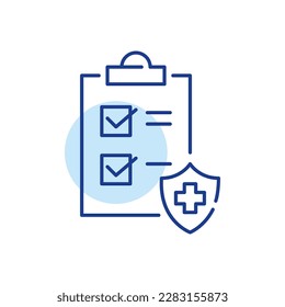 Medical insurance checkup. Health plan policy. Pixel perfect, editable stroke line design icon