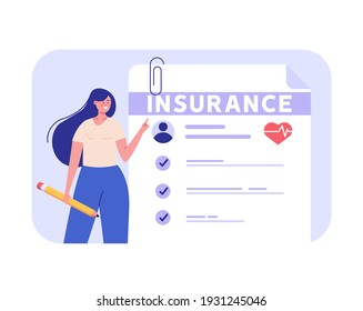 Medical insurance. Concept of health insurance and life insurance. Protection of health and life of people with document of insurance. Healthcare and medical service. Vector illustration in flat 