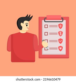 Medical insurance. Concept of health insurance and life insurance. Protection of health and life of people with document of insurance. Healthcare and medical service. Vector illustration in flat