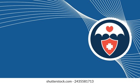 Medical insurance concept vector banner design with medical cross sign, umbrella , shield, heart shape on a blue background for advertisement, social media, web, flyer and more.