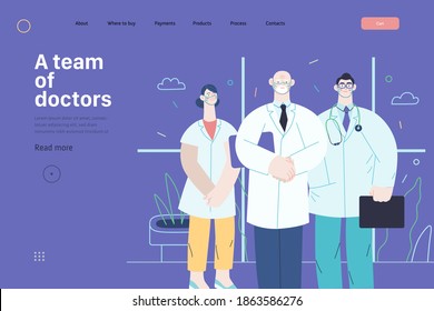 Medical insurance -medical guide -modern flat vector concept digital illustration - medical specialists standing together, team of doctors concept, medical office or laboratory