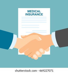 Medical insurance handshake. Agreement with doctor or agency about health insurance. Health safety.