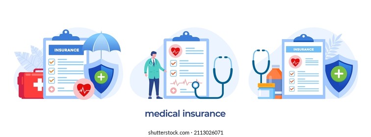 Medical insurance, health insurance, protection concept, umbrella, healthcare, landing page flat illustration vector template