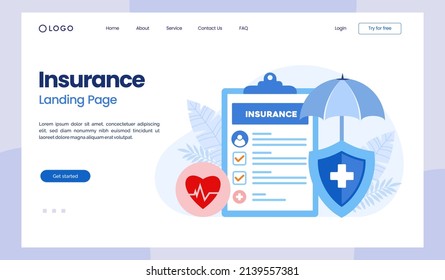 Medical Insurance, Health Insurance, Protection Concept, Umbrella, Healthcare, Landing Page Flat Illustration Vector Landing Page