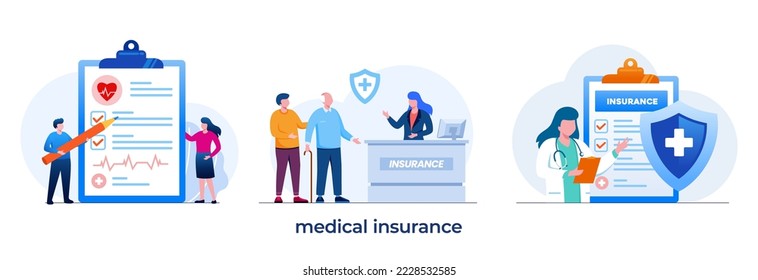 Medical insurance, health insurance, protection concept, umbrella, healthcare, landing page flat illustration vector template