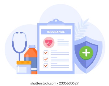 Medical insurance, health insurance, protection concept, umbrella, healthcare, landing page flat illustration vector template banner