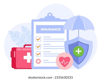 Medical insurance, health insurance, protection concept, umbrella, healthcare, landing page flat illustration vector template banner