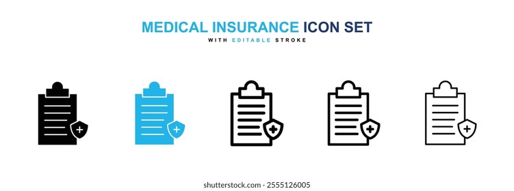 Medical insurance icon collection in black and blue colors